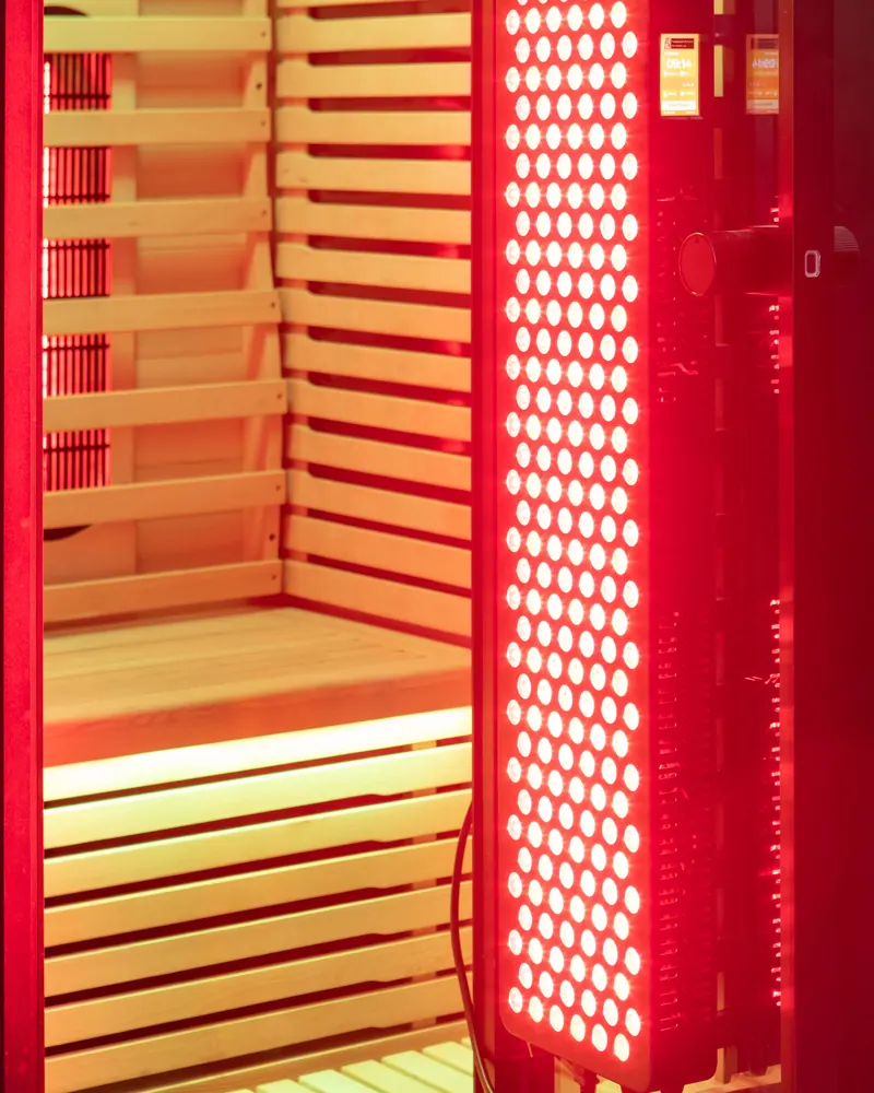 Medical-grade red light panels inside the PEAK Patagonia